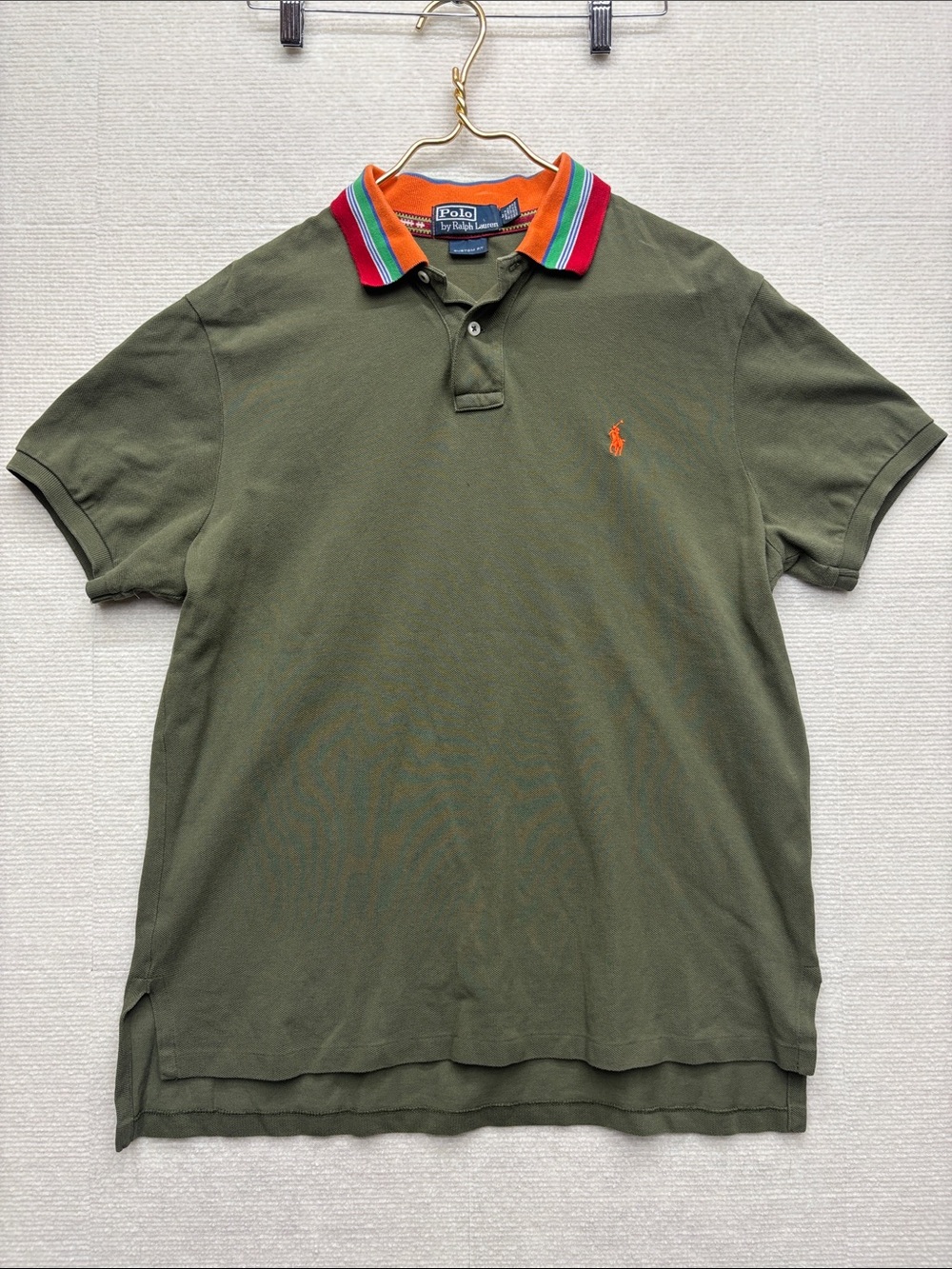 Polo by Ralph Lauren Olive Green Polo with Multicolor Stripe Collar large